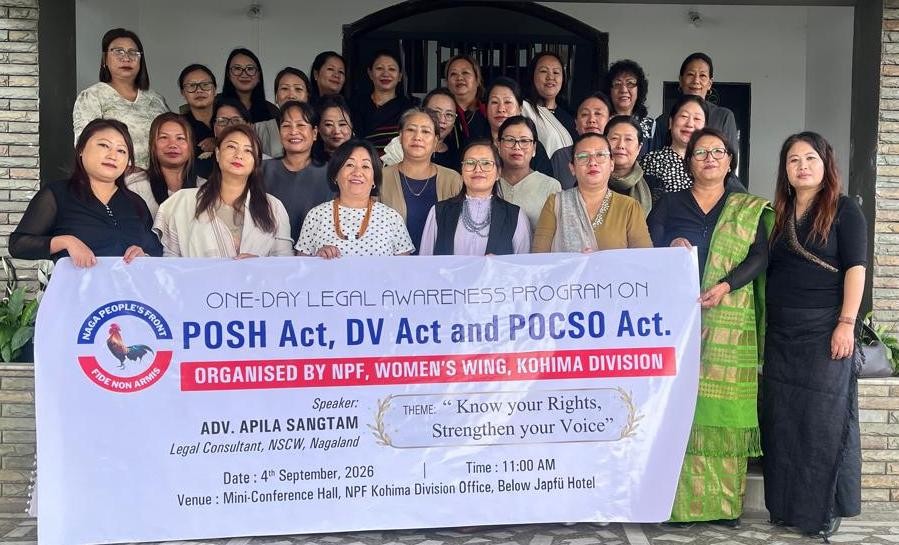 NSCW member Kekhrienuo Meyase and other dignitaries during the legal awareness programme on POSH, POCSO, and Domestic Violence Acts, organised by the NPF Women's Wing in Kohima on September 4.